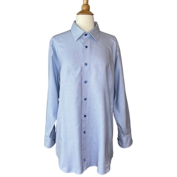 DAVID DONAHUE Blue Print Button Down Dress Shirt - Picture 1 of 15